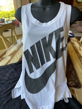 Nike White Tank Top with Large Black Logo